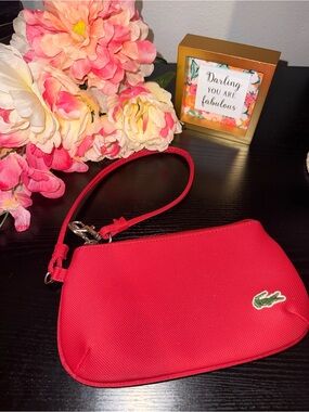 Lacoste Red Wristlet Mini Bag Y2K Nylon Zip Pouch Croc Logo